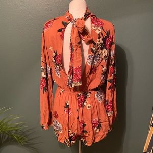 Rust Floral Open Back Romper - NWT